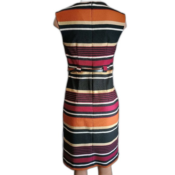 Shelby And Palmer Striped Multicolor Belted Dress Size 8 - Picture 2 of 4